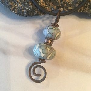 Handcrafted Lampwork Glass Bead n Copper Pendant.